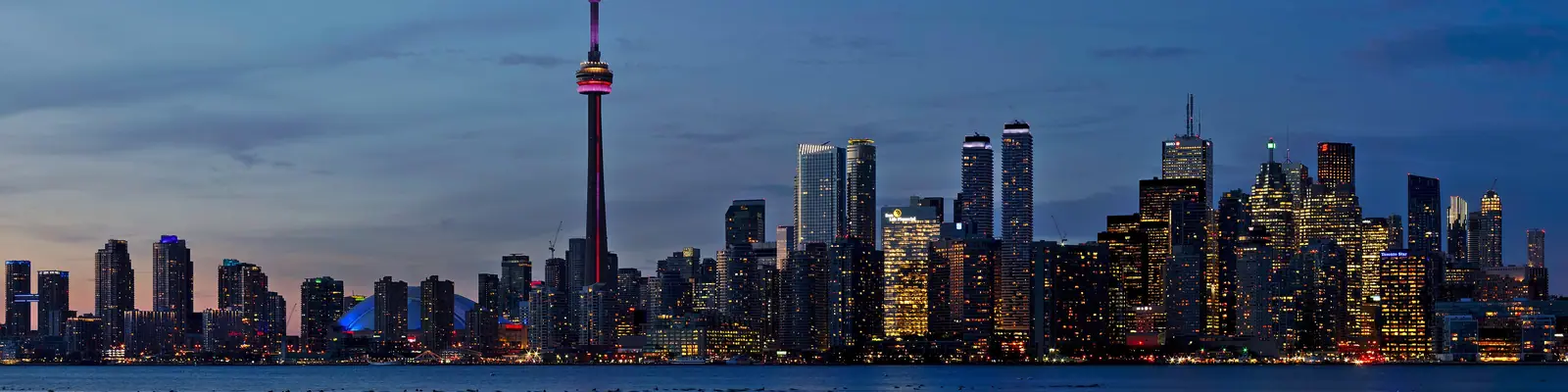 Toronto skyline at sunset with the CN Tower, Canada